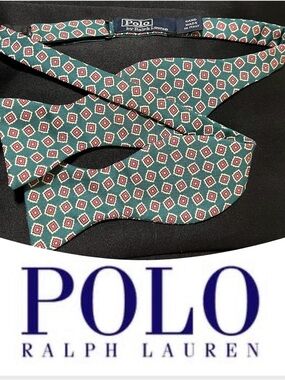 Ralph Lauren Polo Green Silk Geometric Print Bow Tie
